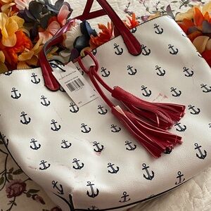 Nautical Anchor Tote Bag with Red Handles